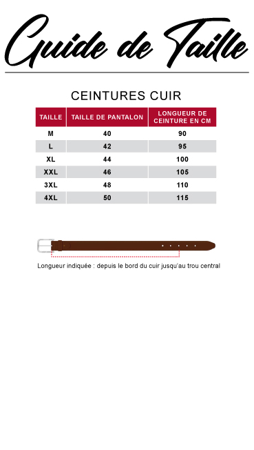 guide de taille des ceintures Otago